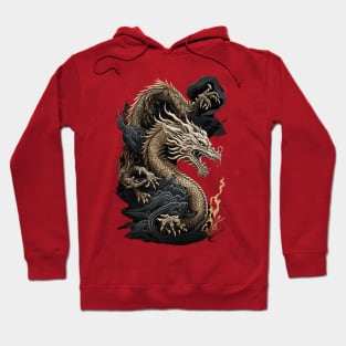 Beige Asian Chinese Japanese Dragon retro 90s Style Hoodie